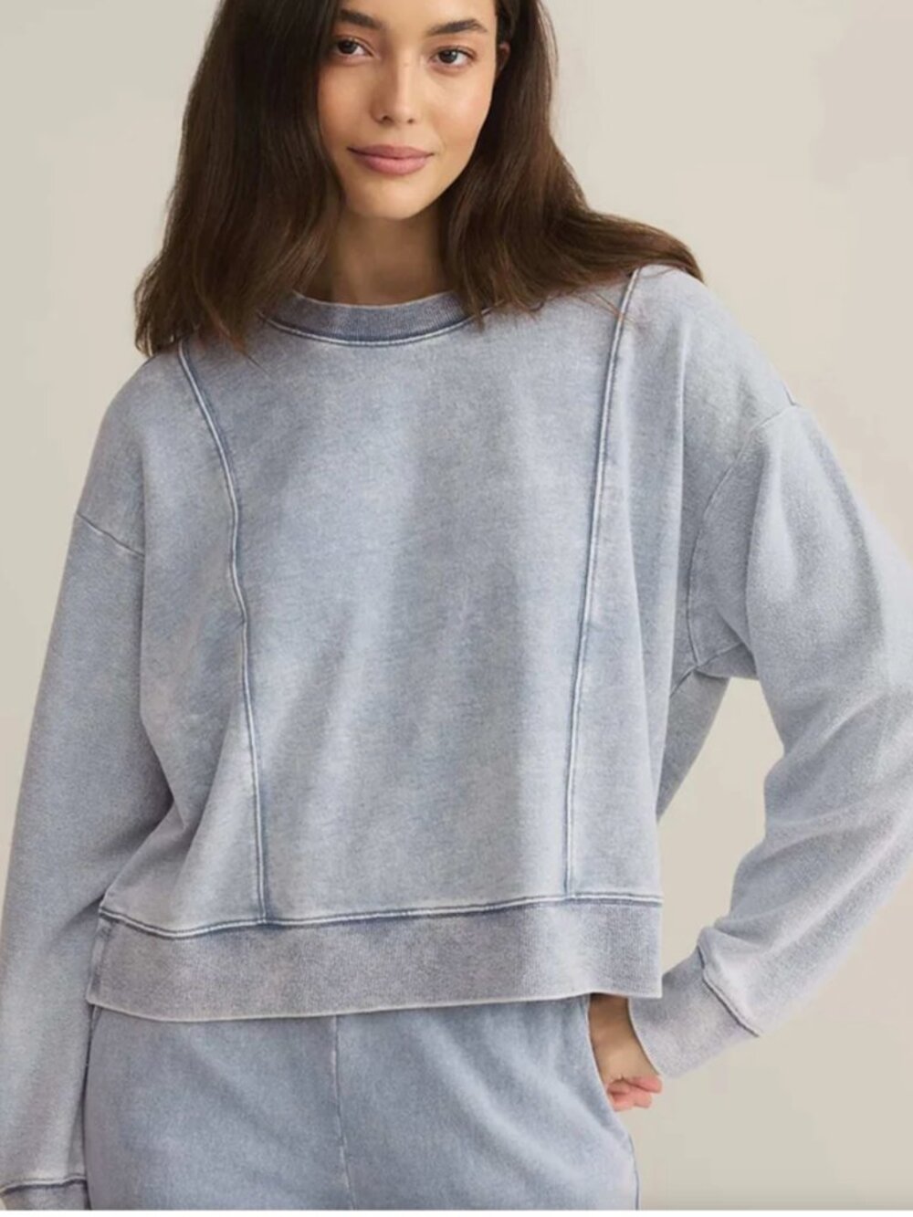 Z Supply LAX Knit Denim Sweatshirt Crew Neck Blue Size M Indigo